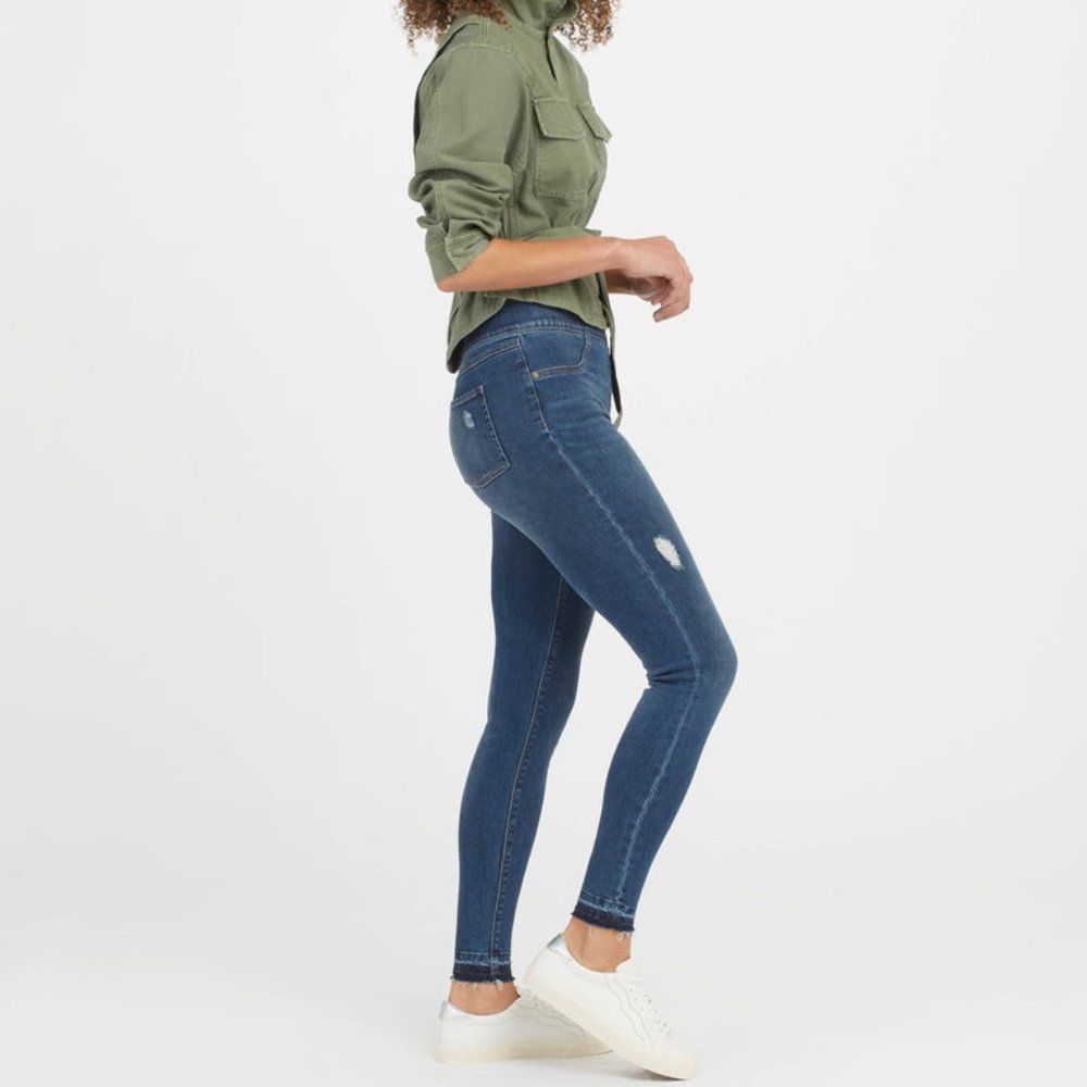 Spanx Distressed Ankle Skinny Jeans Medium Wash Size: Large Petite